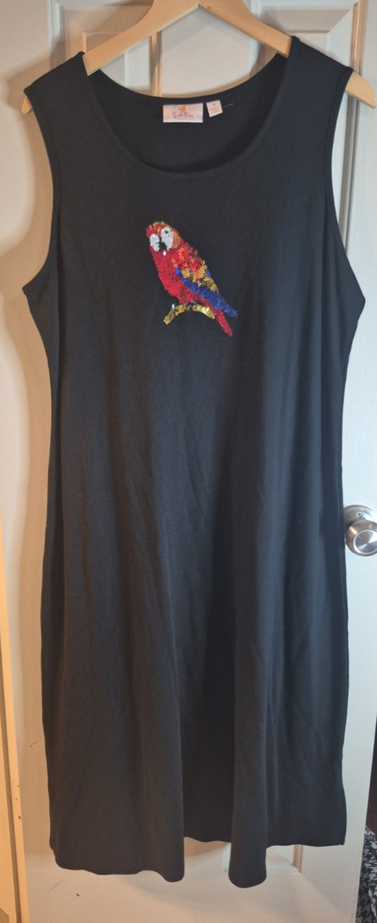 QUQUACKER FACTORY Black Maxi Dress XL Colorful Sequin Parrot Sequins Rio Relaxed
